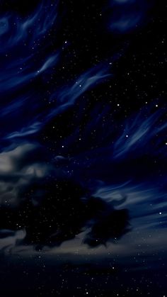 the night sky is full of stars and clouds, as well as some dark blue hues