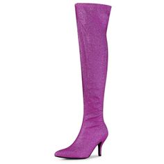 Opt for a sparkling with these over the knee high boots. Showcasing glitter design, it features a pointed toe. Resting on a high stiletto heel, it's adorned with zip detailing. Pair it with a beautiful dress and it will take on new heights. Occasion: Party, Office, Casual, Dating, Evening. Please check the size measurement chart before ordering. Size Chart (in inches) US Size-----Heel to Toe-----Heel Height------Shaft Height 5.5-------------8 3/4--------------3 1/7----------------21 6----------------9---------------------3 1/7---------------21 7----------------9 1/4---------------3 1/7---------------21 8----------------9 5/8---------------3 1/7---------------21 9---------------10---------------------3 1/7--------------21 10--------------10 1/4--------------3 1/7---------------21 Color: Pur Dance Boots, Brown Zip Ups, Casual Dating, High Fashion Women, Glitter Design, Canvas Boots, Chunky Heels Sandals, Desert Boots, Measurement Chart