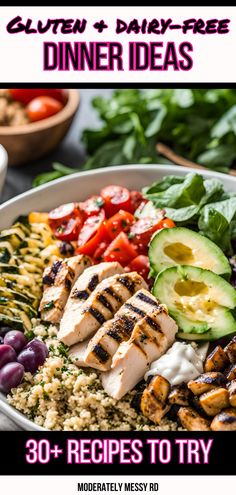 an image of a plate of food with the words gluten and dairy - free dinner ideas