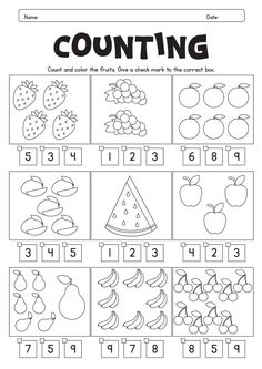 counting worksheet with fruits and vegetables