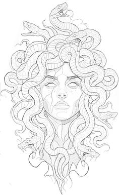 a drawing of a woman with snakes on her head