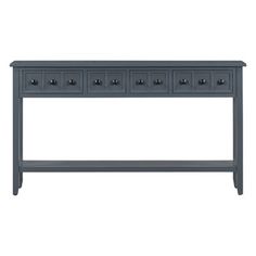 a gray console table with four drawers