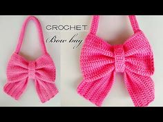 the crochet bow bag is made with yarn