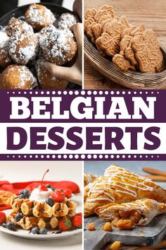 the collage shows different types of desserts and pastries, including pretzels