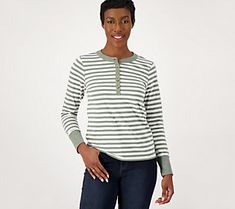 Add this breezy cotton top to your wardrobe for versatility and comfort. Layer up in the chilly seasons or go solo in the warmth of spring and summer. From Candace Cameron Bure. Casual Striped Tops For Fall, Casual Cotton Top For Fall, Comfortable Cotton Tops For Loungewear, Spring Comfortable Crew Neck Tops, Spring Crew Neck Tops, Comfortable Crew Neck Spring Tops, Everyday Striped Tops For Fall, Comfortable Crew Neck Tops For Spring, Casual Cotton Top For Spring