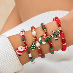 Cartoon Snowman, Set Bracelet, Tanah Liat, Wrist Jewelry, Christmas Bead, Christmas Bracelet, Bead Set, Polymer Clay Charms, Clay Charms