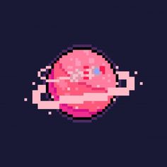 an old school pixel art style image of a pink smiley face on a black background