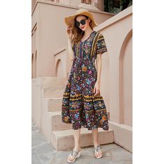 Vintage Floral Blue Plus Dress - SweatshirtsHoodies.com Casual Multicolor Maxi Dress With Elastic Waistband, Casual Midi Dress With Elastic Waistband For Vacation, Casual Summer Dresses With Elastic Waistband, Casual V-neck Midi Dress With Elastic Waistband, Casual Short Sleeve Maxi Dress With Elastic Waistband, Casual Summer Maxi Dress With Elastic Waistband, Casual Summer Midi Dress With Elastic Waistband, Casual Maxi Dress With Elastic Waistband For Summer, Blue Summer Dress With Elastic Waistband