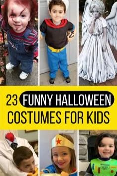 many different costumes for kids with the words, 23 funny halloween costumes for kids on them