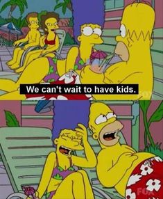 the simpsons family having fun with each other in their bathing suits, and one saying that they