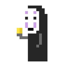 a pixellated image of a man holding a yellow object in his hand and wearing a black shirt