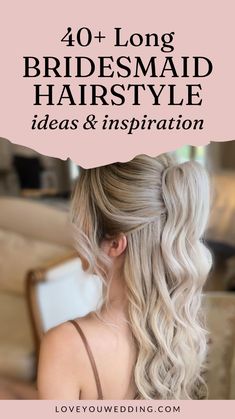 40+ Bridesmaid Hairstyles for Long Hair: Half Up, Long, Updos. Looking for gorgeous long hairstyles for bridesmaids or the maid of honor? We’ve got you covered with over 40 bridesmaid hairstyle ideas for 2024! From updos, buns, and braids to half up half down and wavy styles, we have plenty of inspiration. Whether you want a boho, rustic, modern, or simple look, these wedding hair ideas will help you find the perfect style. Simple Wedding Hairstyles Guest, Hairstyle Down Wedding, Hair Styles For Long Hair For Wedding Bridesmaid, Long Hair For Bridesmaids, Easy Long Wedding Hair, Braided Half Up Half Down Hair Wedding Bridesmaid Hairstyles, Bridesmaid Hair With Clip In Extensions, Wedding Hairstyles For Maid Of Honor, Bridesmaid Wavy Hair