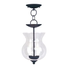 The legacy collection offers a chic update to traditional style lighting. This pendant/semi-flush mount light design comes in a beautiful black finish with a traditional glass bell jar adding style. Livex Lighting Heritage 2-Light Black Transitional Clear Glass Urn Mini Outdoor Hanging Pendant Light | 4393-04 Glass Bell Jar, Traditional Pendant Lighting, Outdoor Pendant Lighting, Semi Flush Lighting, Home Basics, Livex Lighting, Mini Pendant Lights, Semi Flush Mount Lighting, Black Pendant Light