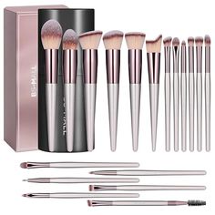 Amazon.com: BS-MALL Makeup Brush Set 18 Pcs Premium Synthetic Foundation Powder Concealers Eye shadows Blush Makeup Brushes with black case : Beauty & Personal Care Mall Makeup, Dream Christmas, Champagne Gold Color, Flawless Makeup Application, Fall Makeup Looks, Makeup Beginners, Makeup Needs, Badass Style