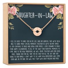 Buy Any 2 Items, Get 10% Off + Free Shipping w/ code AVA10 The stereotype that daughters-in-law and mothers-in-law don't get along is overblown. In reality, most mothers just want the best for the child. Show your daughter-in-law that you care with this thoughtful gift. JEWELRY DETAILS MATERIAL: Gold Plated, Rose Gold Plated, and Silver Plated CHAIN LENGTH: 18" chain + 2" chain extender CLASP STYLE: Lobster Claw Clasp CRAFTED WITH LOVE I N C L U D E S Gold foil stamped jewelry box Blank card to Wedding Gifts For Daughter, Gifts For Daughter In Law, Daughter In Law Quotes, Dear Ava, Jewelry Details, Lucky To Have You, Compass Rose, Daughter In Law, Chain Extenders