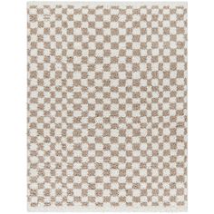 a beige and white checkered rug on a white background with an area rug in the middle