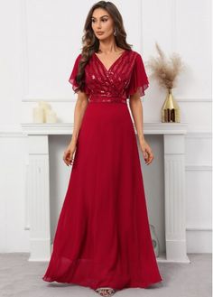 Color:Red;Size:S;Size:M;Size:L;Size:XL;Size:XXL;Package Contents:1 X Dress;Occasion:Other;Style:Casual; Dress For Reception, Red Maxi Dress, Red Gown Dress, Gown Aesthetic, Women Dress Online, Flowy Design, Dress Stores Online, Sequin Shorts, Red Sequin