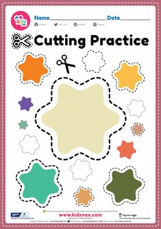 cutting practice sheet with cut out stars and scissors