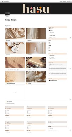 an image of a website page with many different items on it and the words hasu written