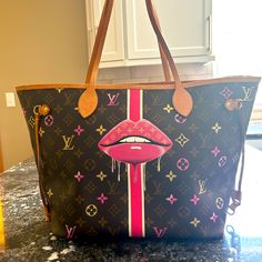 These Fully Restored Pieces Are Custom And Hand Painted. Never Used Since Restoration. Original Seller In Photo With Price. Lv Painted Bags, Louis Vuitton Customized Bag, Pink Monogram Canvas Shoulder Bag For Shopping, Painted Louis Vuitton Bag, Painted Louis Vuitton, Painted Bags, Bags Vintage, Custom Painted, Awesome Things