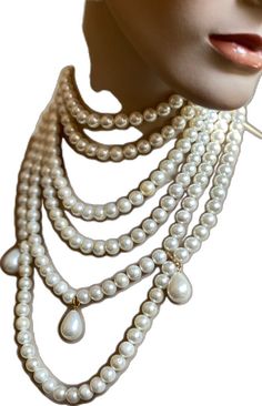 Vintage White Pearl Drop Necklace, Vintage White Pearl Necklace With Pearl Drop, White Drop Pearl Necklace, Multi Strand Pearl Necklace, Pearl Drop Necklace, Bridal Pearl Necklace, Bridal Pearls, Drop Necklace, Rococo