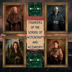 four portraits of harry potter and hermione's hogwarts characters in frames