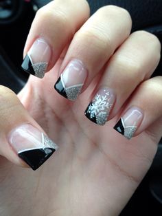 December nails!  For January? Fingernails Designs, Prom Nails French, Nails January, January Nail, January Nail Designs, Nails 2015, Prom Nails Silver, Snow Nails, Silver Nail Designs