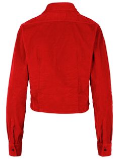 Made of organic cotton velvet, tone-on-tone button closure, front pockets, buttons on the cuffsComposition: 99% cotton, 1% elastane Red Cotton Tops With Button Cuffs, Cotton Shirts Women, Pleats Please Issey Miyake, Red Shirt, Knitwear Cardigan, Cotton Velvet, Knit Shirt, Sporty Style, Fashion Labels