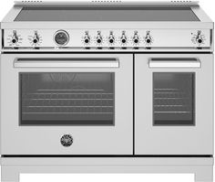 an oven with two doors and three burners