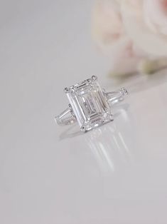 5.5Ct Emerald Cut Platinum Engagement Ring, 5.5 Carat Emerald Diamond Ring, CVD Diamond, IGI Certified, Lab Grown Diamond Engagement Ring #emeraldcut #labgrown #igicertified #diamondjewelry #diamondring #engagementring #bridaljewelry #ilanisdiamond Raw Diamond Jewelry, Fancy Color Diamond Ring, Gemstone Diamond Ring, Emerald Cut Diamond Ring, Platinum Engagement Ring, Trilogy Ring, Emerald Diamond Ring, Cvd Diamond, Natural Diamond Ring