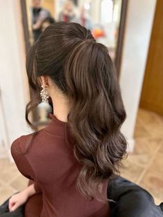 Elegant Hairstyles Ponytail, Fancy Ponytail Hairstyles Wedding, Fancy Ponytail Hairstyles, Bridal Ponytail Hairstyles, Waved Ponytail, Bride Ponytail, Engagement Hairdo, Pony Updo, Elegant Ponytail Hairstyles