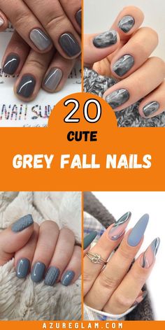 Explore the best 20 grey nail designs for fall 2024, offering a mix of elegant and trendy ideas. Featuring dark and light shades, these designs cater to every preference. Add blue, black, and pink elements to your acrylic nails for a modern look. Opt for short or almond shapes with simple designs and glitter accents to stand out. Make a statement with these chic grey nails this November. Dipped Nails Gray, Different Shades Of Gray Nails, Slate Grey Nails Design, Trendy Grey Nails, Gray Dipped Nails Ideas, Gray Nails With Design Ideas, Fall Gray Nails Ideas, Grey White Nails Design, November Simple Nails