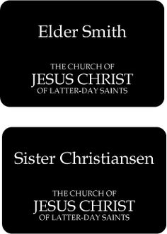 three black and white business cards with the words sister christianen, father of latter saints