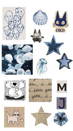 an assortment of different items that include stars, shells and other things to write on paper