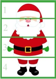 santa claus is standing in front of a green square with numbers on it and the number four