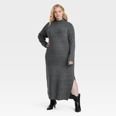 Create a chic look for casual office days or weekend brunch with friends with this Long-Sleeve Midi Sweater Dress from Universal Thread™. This long-sleeve knitted sweater dress tailored in a midi length features a mock turtleneck and a stylish side slit for a flattering fit. The midweight shaker fabric offers a comfortable drape, while the pullover style makes it easy to wear. Simply add the footwear of your choice to complete the look. Universal Thread™: Found exclusively at Target. Ribbed Bodycon Midi Dress, Knitted Sweater Dress, Midi Sweater Dress, Sweater Maxi Dress, Long Sleeve Knit Sweaters, Weekend Brunch, Mini Sweater Dress, Sweater Dress Midi, Casual Office