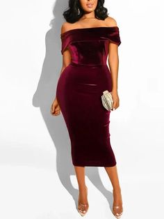 Velvet Off Shoulder Midi Dress by ECHOINE Elegant dress Off-the-shoulder Solid color Midi length Velvet Boat Neck Bodycon Dress For Parties, Bodycon Boat Neck Party Dress, Bodycon Boat Neck Dress For Party, Party Bodycon Dress With Boat Neck, Off Shoulder Midi Dress, Floral Dress Formal, Lace Formal Dress, Split Maxi Dress, Custom Size Dresses