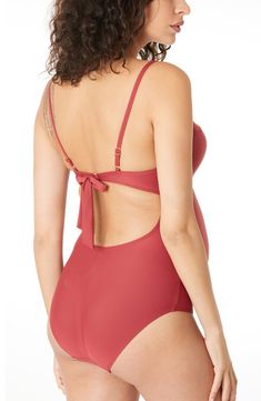 A built-in bra provides extra support in a sleek one-piece swimsuit designed with bump-flattering ruching at the sides and adjustable ties at the back. Ties at back Full back coverage Adjustable straps UPF 50+ sun protection Partially lined 64% nylon, 16% spandex, 14% polyester Hand wash, line dry Imported OEKO-TEX®–certified materials free of harmful substances Bra-friendly Low Back Swimwear, Bra-friendly Low-back Swimwear, Beachwear Swimwear With Bra-friendly Low Back, Summer Bra Friendly Low Back Swimwear, Bra-friendly Low Back Swimwear For Poolside, Bra-friendly Low-back Swimwear For Poolside, Low Back Nylon Swimwear With Adjustable Straps, Low-back Nylon Swimwear With Adjustable Straps, Nylon Swimwear With Adjustable Straps And Low Back