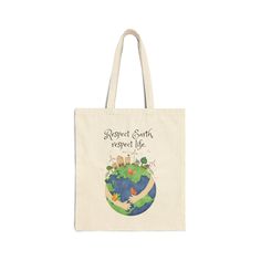 a tote bag with an image of the earth on it