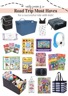 the road trip must haves for a successful ride with kids, including books and toys