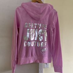 Pink Velvet Silver Logo Juicy Couture Hoodie Full Zip Never Used Silver Hoodie For Winter, Silver Long Sleeve Hoodie For Fall, Silver Casual Hoodie For Winter, Silver Hooded Hoodie For Fall, Silver Long Sleeve Hoodie For Winter, Silver Casual Winter Hoodie, Silver Hoodie For Fall Streetwear, Silver Casual Hoodie For Fall, Silver Hoodie For Winter Streetwear