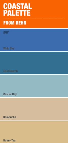 the color scheme for coastal palettes from behr, which includes blue, yellow and orange