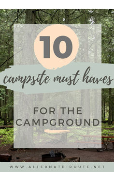 the words 10 campsite must haves for the camp ground in front of trees