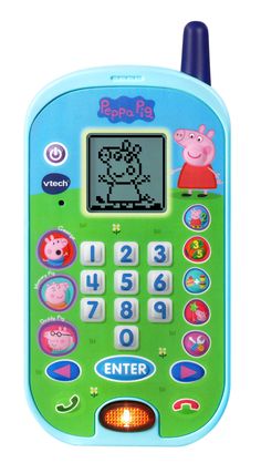 the peppa pig phone is green and blue with numbers on it's display