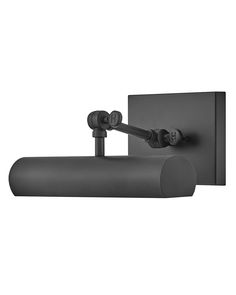 a black wall mounted light with two lights on each side and an arm that is attached to