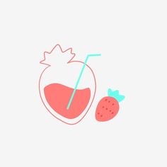 a strawberry and a straw on a white background