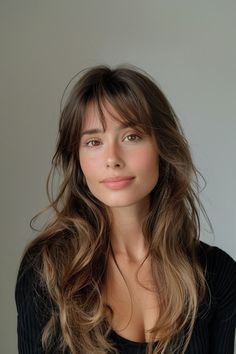 Side Bangs for a Slimming Effect: Styles That Flatter Long Brown Hair Side Bangs, Long Thick Hairstyles With Bangs, Long Bangs Medium Length Hair, Side Bangs With Long Hair Straight, Medium Fine Hair With Bangs, Dark Brown Hair With Wispy Bangs, 2024 Hair Trends For Women Bangs, Long Hair Wispy Bangs Layers, Bangs For Side Part