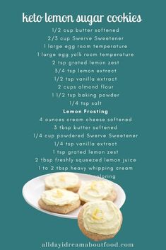 a recipe for lemon sugar cookies on a plate