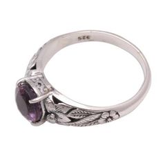 Floral Amethyst Single-Stone Ring from Bali - Floral Glint | NOVICA Gold Accent Jewelry, Effy Rings, Bali Jewelry, Single Stone Ring, Amethyst Color, Single Stone, Topaz Stone, Blue Topaz Ring, Jewelry Business