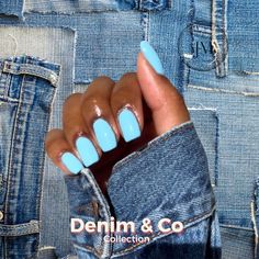 High Waisted Light Bright Blue Nails, Baby Blue Gel Nails Short, Denim Blue Nails, Ice Blue Nails, Fun Blue Nails, Powder Blue Nails, Bright Blue Nails, Light Blue Nail, Tiffany Blue Nails